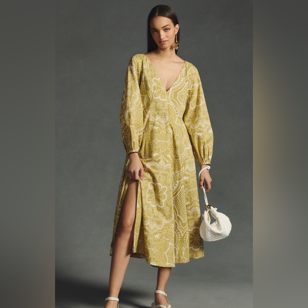 Anthropologie Summer Boho Long Sleeve V-Neck Dress